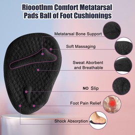 Riootlnm Metatarsal Pads, Ball of Foot Cushions, Heel Pads Inserts for Too Big Shoe, Reduce Foot Pain, No Slip Heel Grips Liners Pads for Loose Shoe, Blisters (2pairsblack)