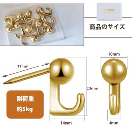 5WYOUKE (10 Pieces) Gypsum Board Hooks, Thumbtacks Hooks, Pin Hooks, Load Capacity: Approx. 11.0 lbs (5 kg), Walls, Won't Damage, Stylish, Gold, Mini, Inconspicuous, Push Pins, For Rentals, Pictures,