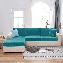 Jonuiony Wear-Resistant Universal Sofa Cover, Stretch Velvet Separate Couch Cushion Slipcovers, L Shape Sofa Chaise Covers for Both Left/Right Sectional Couch Protector(Turquoise Blue,Single Seat)