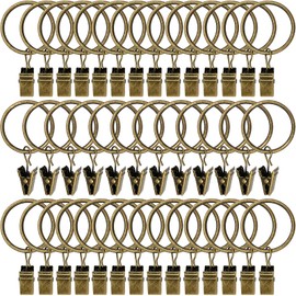 AMZSEVEN 40 Pack Curtain Rings with Clips, Drapery Clips with Rings, Drapes Rings 1.26 in Interior Diameter, Fits up to 1 in Curtain Rod, Bronze