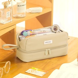 Large Capacity Pencil Case with Compartments, Big Pen Pencil Pouch, Pencil Case with Zipper Portable Handle, Aesthetic Pencil Case Stationery Organizer for Office College School Teen Men Women