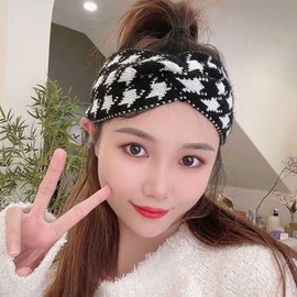 Check Houndstooth Bandana Headband for Women Twisted White 2ea