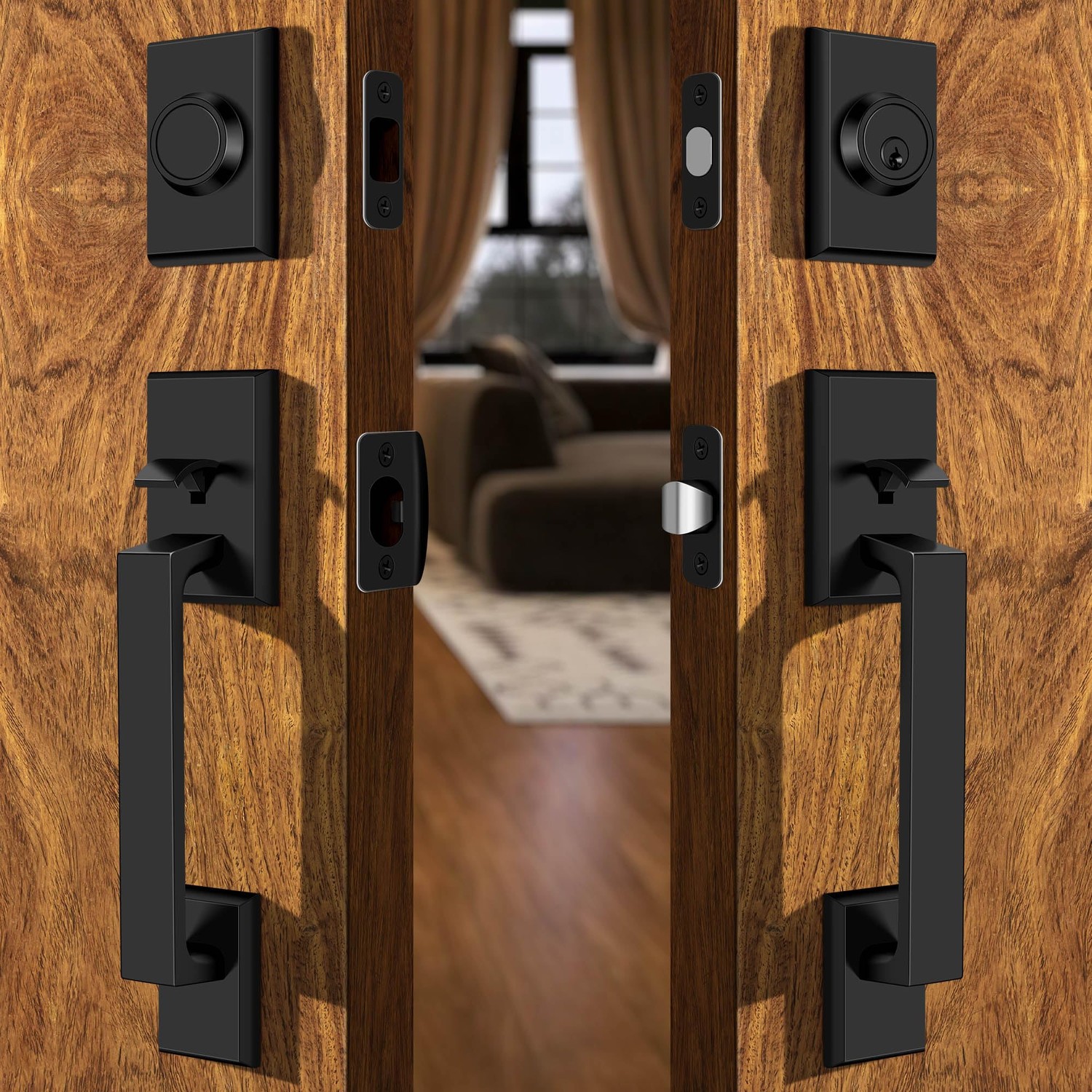 Moquin Double Front Door Lock Set, Matte Black Square Front Door ...
