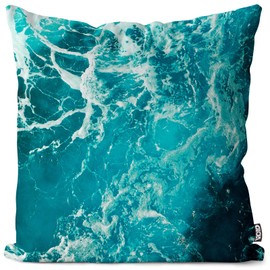 VOID Sea Waves Turquoise Cushion Cover Sofa Cushion Decorative Outdoor Cushion Decorative Cushion Size: 50 x 50 cm