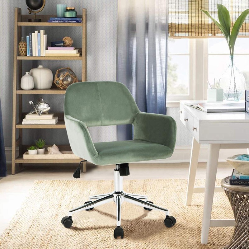 FurnitureR Velvet Home Office Chair, Mid Back Swivel Rolling Vanity