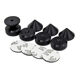 PrecisionGeek - Speakers Spikes and Pads Set, Black Anodised Aluminium, Conical spikes 20mm diameter, Pads chamfered Shape 20mm diameter, self adhisived included for HiFi Systems, Cabinets, Soundbars