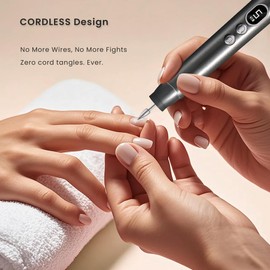 Unnees Cordless Electric Nail Drill Kit with 5 Adjustable Speeds, 6 Premium Bits & Led Light. Perfect for Gel/Acrylic/Dip Nails, Manicures, Pedicures & Pets, Portable & Professional (Grey)