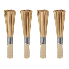 Wok Brush 4 Pcs - Kitchen Bamboo Brush for Wok - Bamboo Wok Brush with Wooden Handle and Hanging Hole - Cleaning Whisk Brush Bamboo for Dishes, Pots & Pans