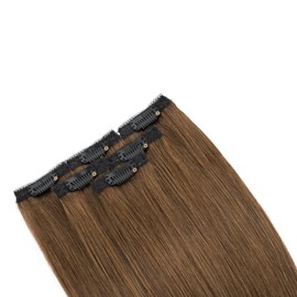 TESS Clip in Hair Extensions 100% Human Hair Lace Weft Natural Straight Add Volume 6 Pcs 6 Clips, 18 Inch, Chocolate Brown