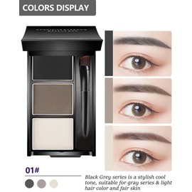 Eyebrow Powder Makeup Kit-3 Colors Eye Brow Powder Palette Long-Lasting Waterproof, Black Brown Series Brow Powder, Fill & Sculpt Full Eyebrows for Women, With Mirror, Brow Brush & Razor-Set 01