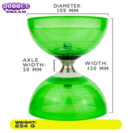Juggle Dream Cyclone Quartz Diabolo Set - Bearing Axle Professional Diabolo with Aluminium Handsticks and Online Learning Video - Juggling Toy (Clear Green)
