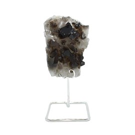 Nature's Decorations Smoky Quartz Cluster on Silver Stand - Decorative Gray Gemstone on Stand for Living Room, Bedroom, Mantels, Shelves, and Gifting - Large Gray Crystal (6 Inches)