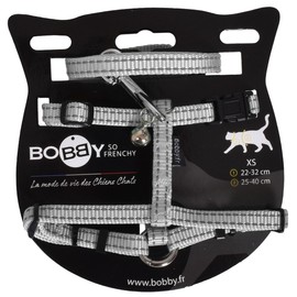 Bobby Safe - Harness and Leash Kit for Cats, Anti-Escape Reflective, Durable, Grey, Chest Size 25-38, 1 cm Webbing Thickness