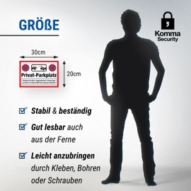 Komma Security Privat-Parkplatz – No Parking 30 x 20 cm Sign Prohibition Sign Parking Sign – Warning Unlawfully Parked Cars Vehicles – Keep Parking Free
