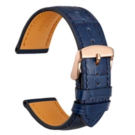 WOCCI 22mm Watch Band, Italian Leather, Embossed Alligator Grain, Rose Gold Buckle (Light Navy)