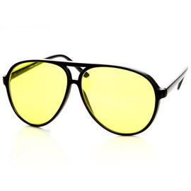Retro 80's Style Driving Lens XL Large Plastic Aviator Sunglasses (Black Yellow)