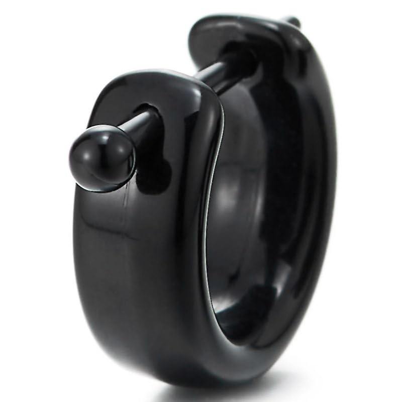 Black Hoop Earrings Huggie Earrings with Secure Latch for Men