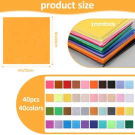 40 PCS Felt Craft Sheets, 4"X 4" Assorted Colors, Soft Square Nonwoven Thin Felt Sheets for Crafts DIY Handcraft Sewing, Squares Patchwork Nonwoven