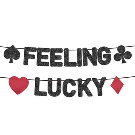 Feeling Lucky Black Glitter Banner, Bachelorette Decoration, Birthday Party Sign, Casino Decor,Ideas, Gifts and Decorations