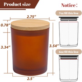 CONNOO 15-Pack 7oz Frosted Amber Candle Jars with Bamboo Lids & Sticky Labels – Thick Glass Candle Jars for DIY Making, Dishwasher Safe, Bulk Set