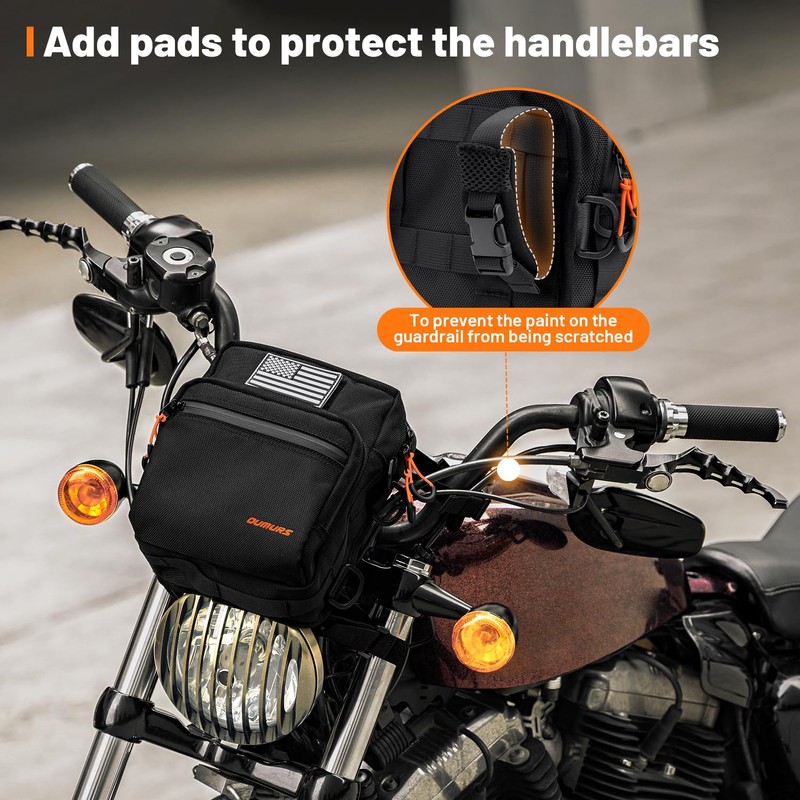 Oumurs Motorcycle Handlebar Bags,1680D Water-resistant Universal Bar bag American Flag