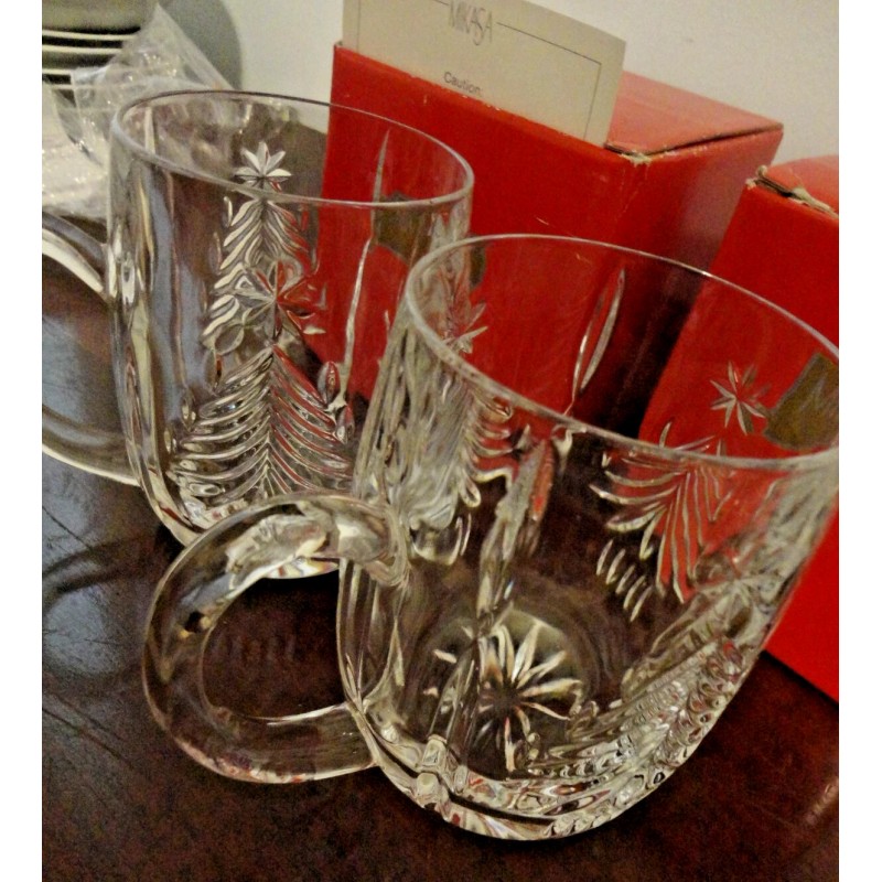 MIKASA CHRISTMAS TREE LEAD CRYSTAL SET OF 2 COFFEE TEA