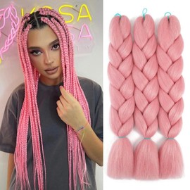 Kanekalon Synthetic Jumbo Braiding Hair Pink Braid in Hair Extensions Braids Hair for Twist 24" 3 Bundles/Lot (Pink)