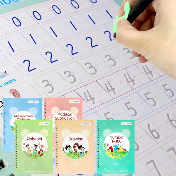 5 PCS Grooved Writing Books for Kids Children Reusable Magic