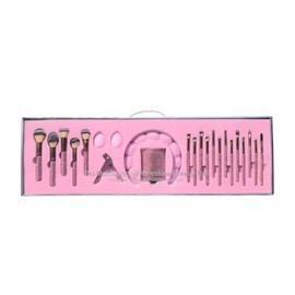 Professional Set de Brochas de Maquillaje, 23 Piezas, Sintéticas Rosa y Blanco, Mango de Diamante, para Polvo, Contorno y Sombras de Ojos (rosa)      