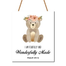 I Am Fearfully And Wonderfully Made Psalm 139:14 Children Wall Hanging,Bible Verse Wooden Hanging Signs For Nursery Christian Kids Room Classroom Bedroom Sunday School Home Wall Decor