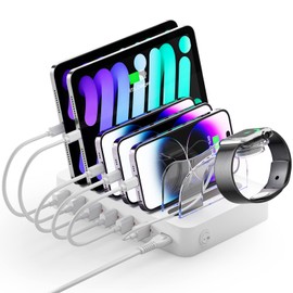 Unitek Fast Charging Station for Multiple Devices, 60W 6 Ports Charging Dock with QC 3.0, USB Charging Station Organizer with 7 Short Charging Cables for Phones, Tablets, and Other Electronics