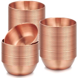 Tanlade 50 Pcs Metal Sauce Bowls 3.2 Inch Round Stainless Steel Seasoning Dishes Cups Mini Saucers Plates Small Sushi Dipping Bowls for Prep Ramekins Kitchen Party Supplies(Rose Gold)