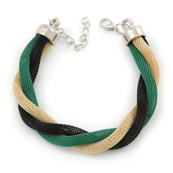 Avalaya Gold/Black/Green Twisted Mesh Chain Bracelet In Silver Tone -