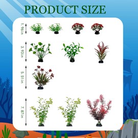GGPEIH 11 Pcs Aquarium Decoration Artificial Pond Plants, Aquarium Plants Aquatic Plants Aquarium Accessories Aecorative Plastic Plants Dark Red Green Small Aquatic Plants for Mini Ponds, Fish Tanks
