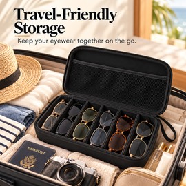 Eyeglass Storage Organizer for Multiple Pairs – 6 or 7 Compartment Hard Shell Case for Home Organization and Travel