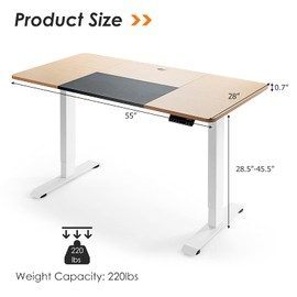 ERGOMASTER Electric Adjustable Standing Desk Home Office sit Stand Motor Height Adjustable Computer desks Table with Splice Tabletop for Working Gaming 55 x 28 inch, Nature Top + White Frame