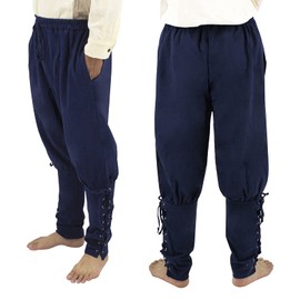 DigitiZerArt - Pantalones medievales renacentistas para hombre, cintura elástica al tobillo, bandas para cosplay, Navegador, pantalones casuales, azul, azul marino (Navy_Blue), Large