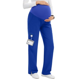GLAMIX Women's Maternity Scrub Pants Stretchy Straight-Leg Medical Pants with 5 Pockets and Side Vents(Royal Blue, M)