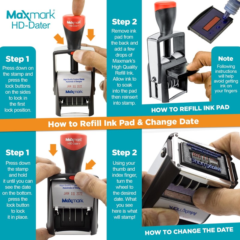 MaxMark Heavy Duty Self Inking Date Stamp with Phrase Emailed