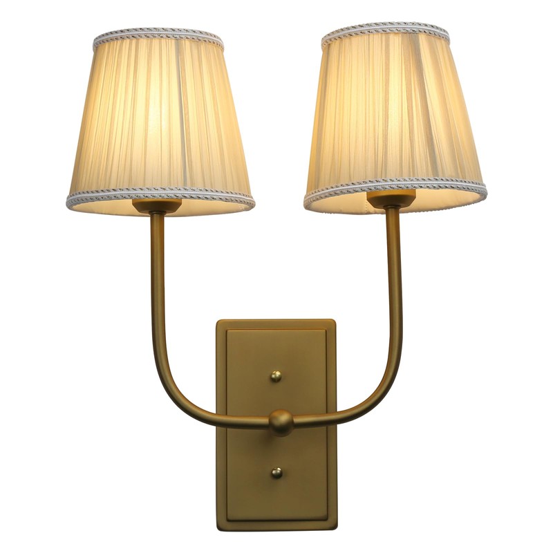 JIMUBEAM Vintage Brass 2-Lights Wall Sconce Lighting with Fabric Shades