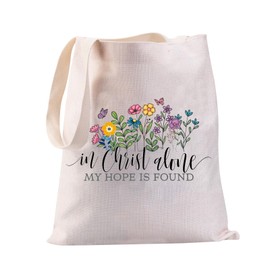 PXTIDY Christian Quotes Tote Bag In Christ Alone My Hope Is Found Tote Bag Gifts for Christian Religious Gifts Scripture Gift