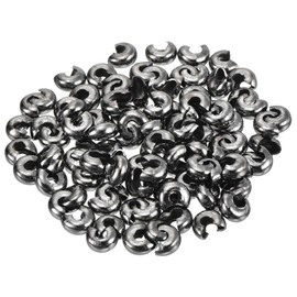QUARKZMAN Pack of 150 Crimp Beads Spacer Beads 5 mm Laminating Beads Half Round Spacer Beads Brass Small Crimp Beads End Piece for Bracelets DIY Jewellery Making, Metallic Black