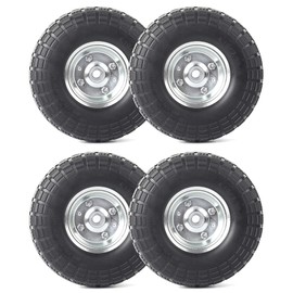 AR-PRO (4-Pack) 10-Inch Solid Rubber Tire Wheels - Replacement 4.10/3.50-4" Flat Free Tire with 5/8" Bearings, 2.2" Offset Hub - Perfect for Lawn Garden Cart, Hand Truck, Wheelbarrow, Utility Cart