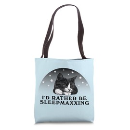 I'd Rather Be Sleepmaxxing Sleeping Wellness Cute Sleepy Cat Tote Bag