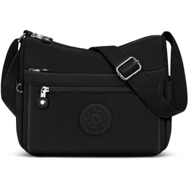 KTUEOV Umhängetasche Damen Mittelgroß, Leicht Schultertasche Damen aus Nylon Wasserdicht Crossbody Bag Verstellbare Breiter Gurt, Tasche mit 10 Vielen Fächern für Einkaufen Reisen Schule-Schwarz