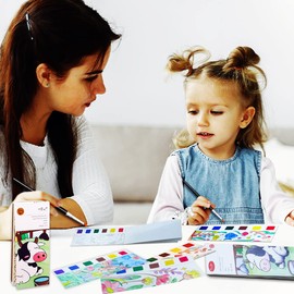 JUNQIU Watercolor Coloring Books for Kids Ages 4-8, Pocket Watercolor Painting Book for Toddlers, Arts and Crafts for Girls Boys, Water Colors Paint Kids