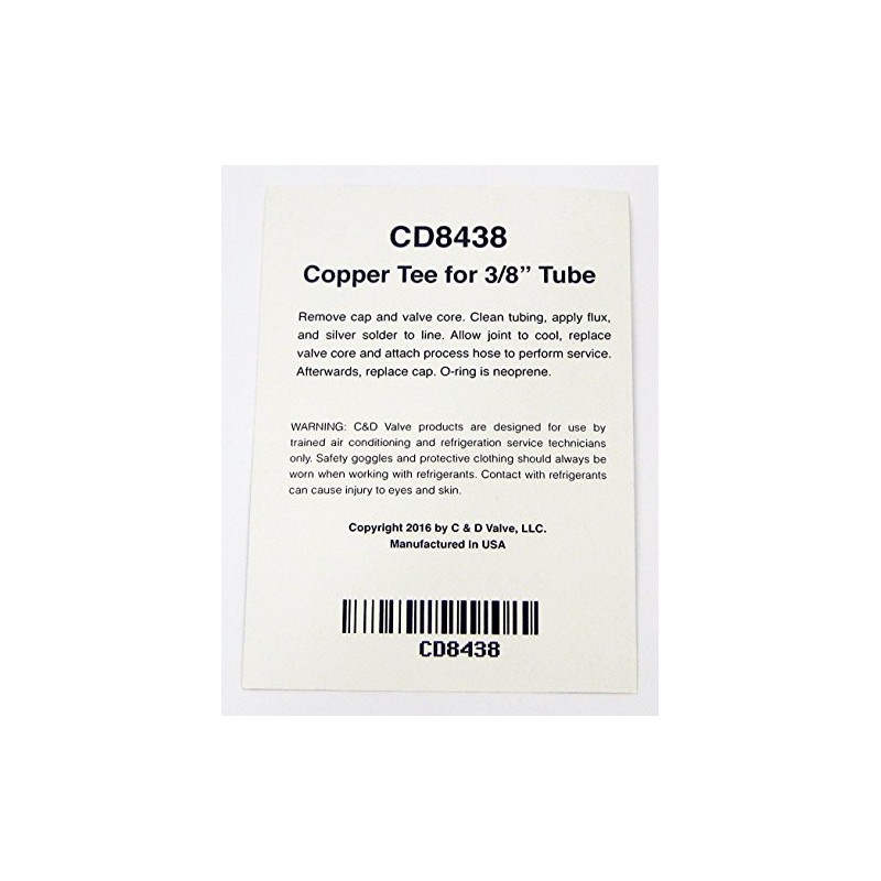 C&D CD8438/2 tee with 1/4" m. Flare Access on 3/8"