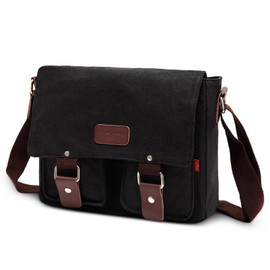 FOLOVEYA Retro Canvas Men's Messenger Bag Shoulder Bag fit 12.9 Inch Tablet Satchel Crossbody Bag Business Multiple Pocket Briefcase for Office Work College Travel Daily Use Black