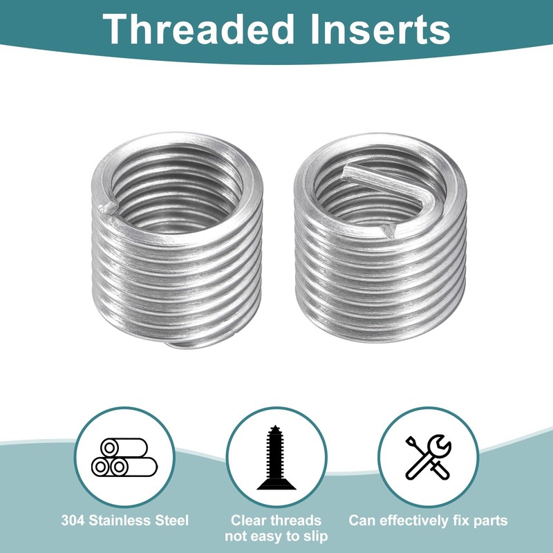 sourcing map 30Pcs Helical Threaded Inserts, M14-2x1.5D 304 Stainless Steel