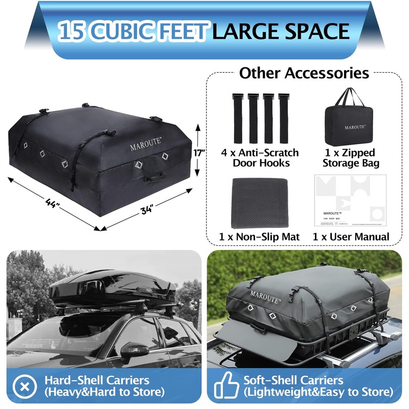 IDEALHOUSE 2024 New Rooftop Cargo Carrier Bag – 15 Cu
